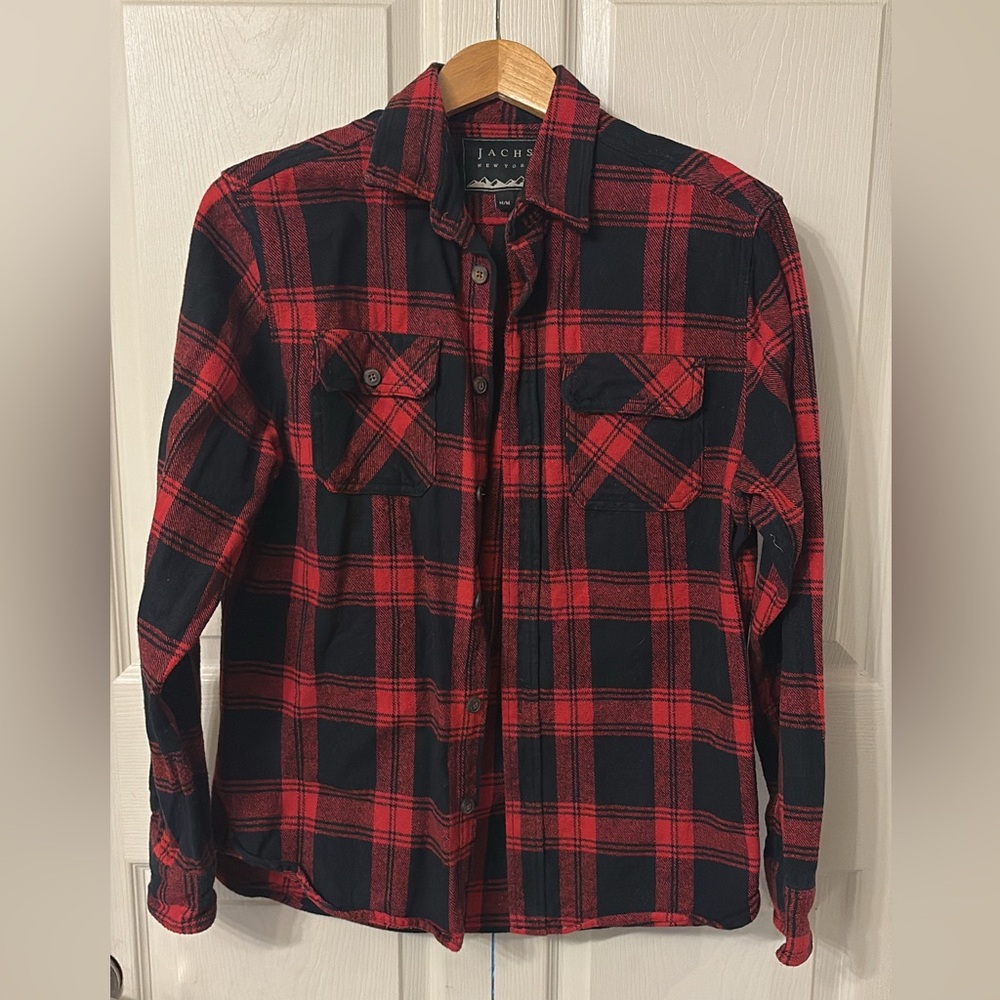 Jachs Men's Casual Red and Black Checkered Shirt